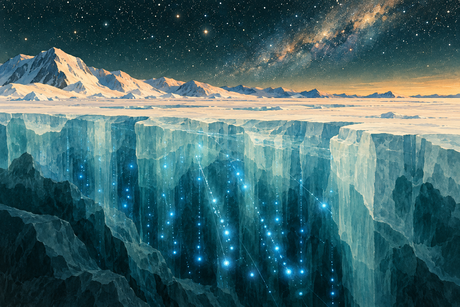 南極の氷と宇宙観測を描いたイラスト